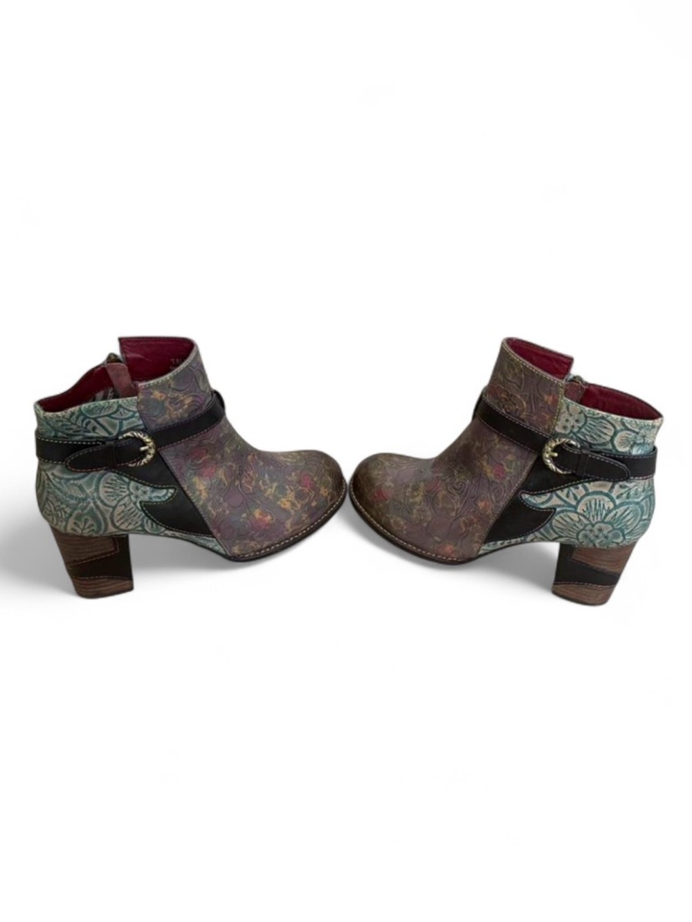 Spring Step L’Artiste‎ Floral Leather Ankle Boots Size 40 Boho